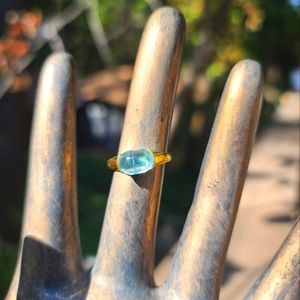 Baby blue 3k apatite sterling & gold ring sz7
